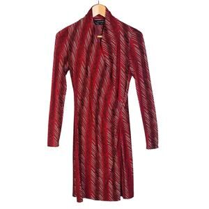 Norma Kamali Dress Womens XS Red White Black Stripe Long Sleeve‎ Faux Wrap